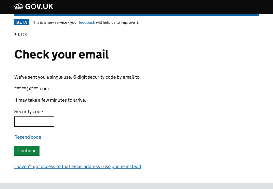 I chose email, so this screenshot tell me to check my email and enter the security code
