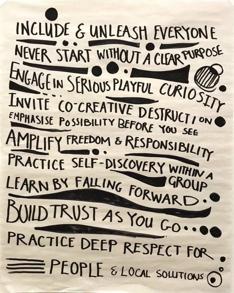 the 10 principles drawn very nicely in black ink on a poster