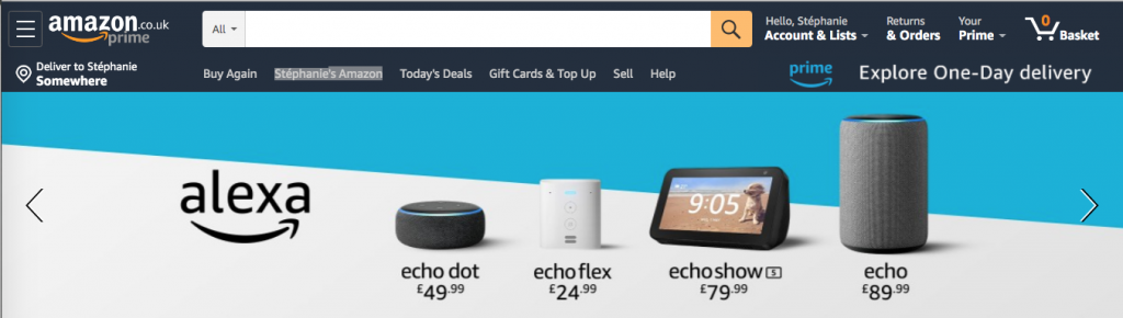 Amazon top menu with a lot of elements on many levels