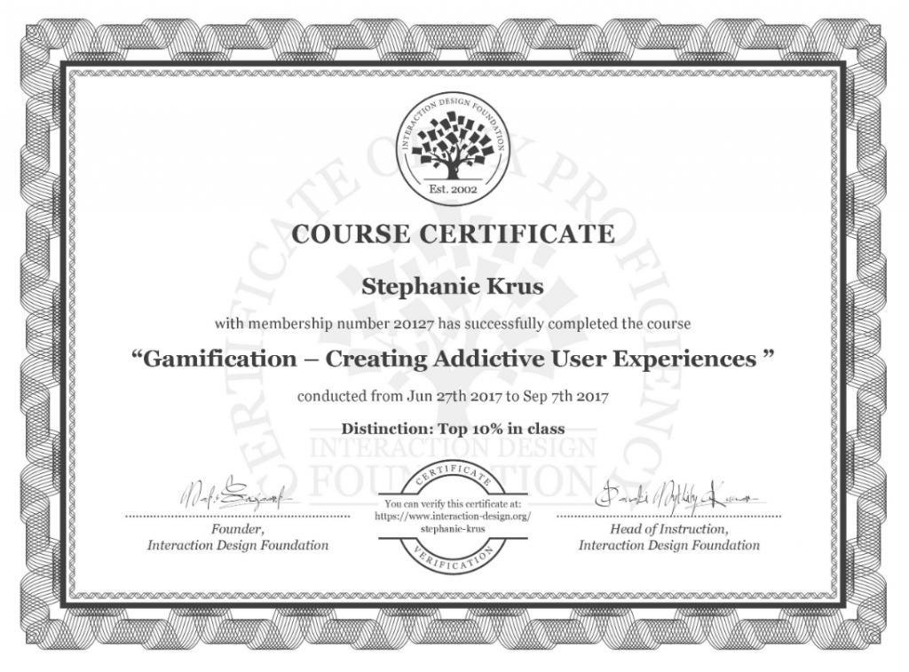 My certificate of the Gamification course