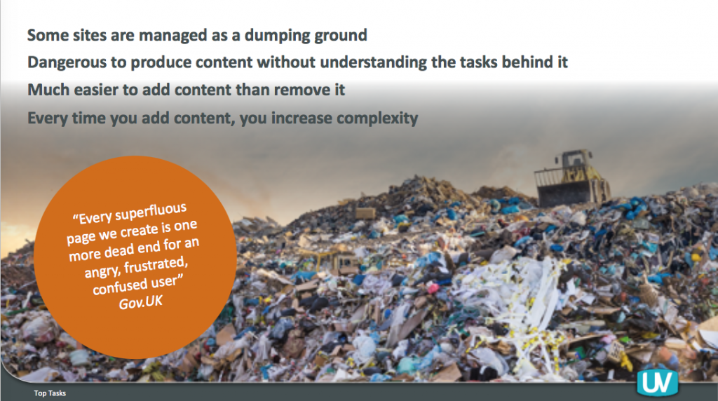 Big garbage mountain with a tractor above, with text saying: some sites are managed as a dumping ground