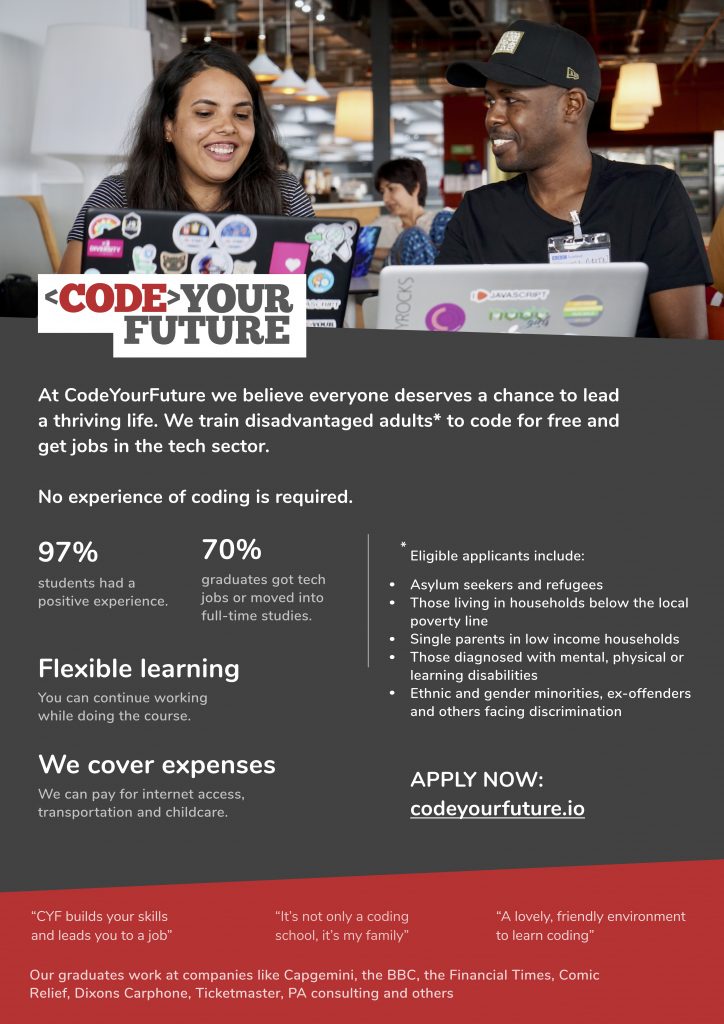Code your future leaflet explaining the project