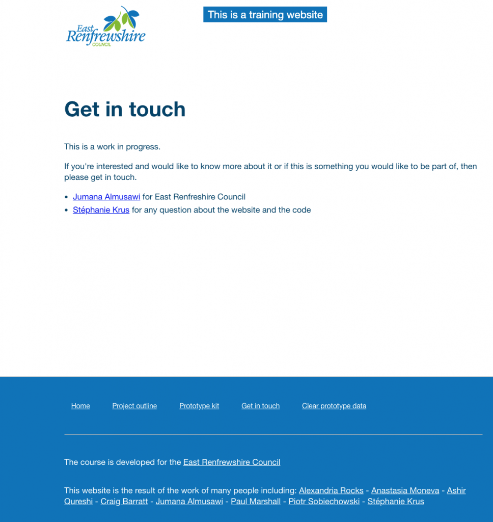 This is the old Get in touch page, the logo is blue and green the header is white, the footer is blue.