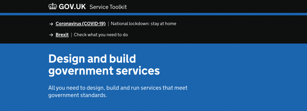 Screenshot of the heading of the page for the Service Toolkit, which says: Design and build government services