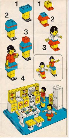 instruction for the kitchen set, there are 4 steps to create the mother and 3 steps to create the girl
