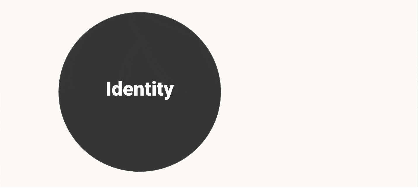 A black circle named 'Identity' with labels for Disability, Neurodiversity, but also Ethnicity, age, gender, body size, medical condition, sexual orientaton, ways to communicate, beliefs, culture and education.
Next to it, there is a rounded rectangle named 'Circunstances' with a label for Digital capability, but also income and social class, living and working situation, caring responsibilities"